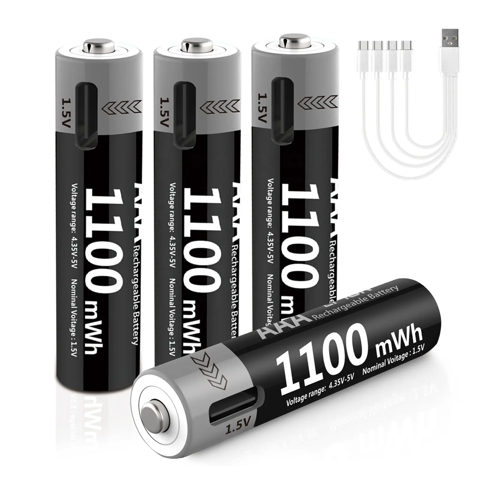 Bateria de íon de lítio AAA recarregável USB tipo C pequena portátil para uso doméstico com logotipo personalizado OEM 1100mWH