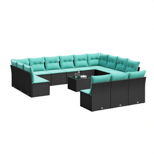 Ensemble de canapés de patio en polyrotin noir avec coussins, mobilier de jardin extérieur, design contemporain - Product Image 1