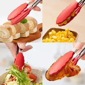 Pince de cuisine en silicone pour barbecue, salade, pain, antiadhésive, en acier inoxydable, vente en gros - Product Image 5