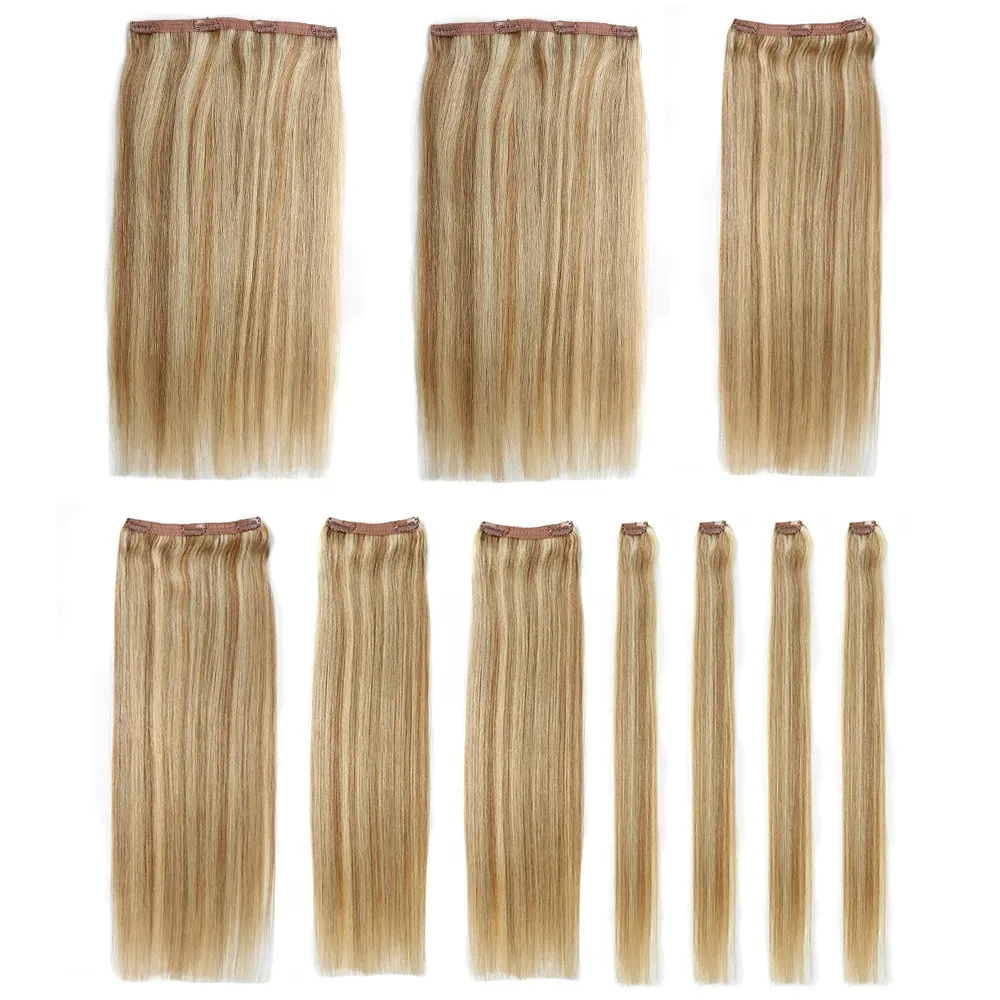 Vente en gros de cuticules de cheveux humains brésiliens, cheveux alignés, couleur blonde, extensions de cheveux à clipser