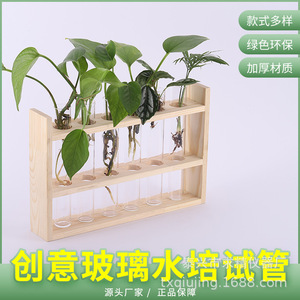 Retro Wooden Hydroponic Plant <b>Stand</b> With Glass Tubes For Pothos <b>Desktop</b> Decoration - Product Image 2