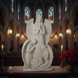 KW Molded European Style Angels Adoring Baby Jesus Nativity <b>Statue</b>-White Resin Sculpture Eco-Friendly <b>Religious</b> Christmas Decor - Product Image 1