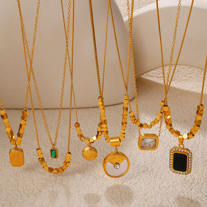 Collar con Colgante Geométrico Retro Francés, Cuadrado Negro de Acero Inoxidable con Diamantes, Joyería para Mujer, Regalo - Product Image 1