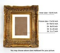 Cadre photo de luxe en bois orné de style baroque antique doré 12x16 pouces avec verre et passe-partout 11x14 ou 8x10 pouces