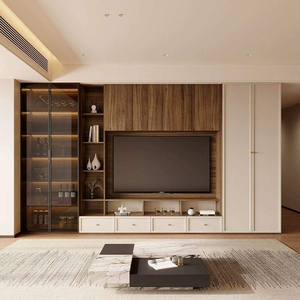 Meuble <span class=keywords><strong>TV</strong></span> au design rétro-moderne réglable avec étagères de rangement pour organiser livres et appareils électroniques dans le salon - Product Image 1