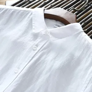 Spring Autumn Linen Shirt Men's Long Sleeve Casual White Shirt Solid Color Loose Shirt