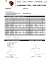 Transformateur encapsulé monté sur circuit imprimé EI30/12.5 de 1,5 VA à 9 VA, 6 V, 9 V, 12 V, 18 V, 24 V, 220 V, 125 mA