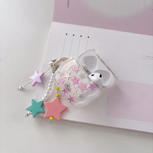 Étui pour écouteurs AirPods <span class=keywords><strong>Pro</strong></span> 3 4, motif étoile rose scintillante, étui transparent de luxe, mignon, avec porte-clés étoile, charme Y2K - Product Image 6