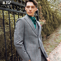Costume en laine pour homme d'affaires senior manteau décontracté à carreaux gris respirant vêtements de cérémonie