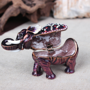 กล่องเครื่องประดับโลหะประดับตกแต่งโต๊ะงานฝีมือโลหะรูปช้างเคลือบ - Product Image 2