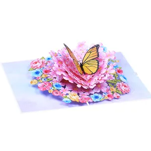 New Design Wisteria Flower Thank You Card 3d Carnation Greeting Card Butterfly Pop Up Card For Gift With Envelope