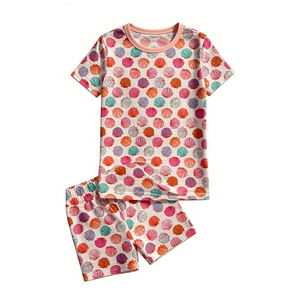 GSSO3241 Pyjama court à manches courtes pour petite fille active, imprimé nœuds de cerise rouge, tenues pour enfants, vente en gros, ensemble pour enfants - Product Image 4
