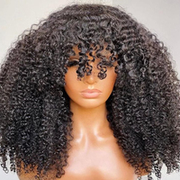 Machine faite pleine densité pas de dentelle bouclée Bob avec Bang perruques de cheveux humains double dessiné cheveux humains bouclés Bob pas de dentelle perruque pour les femmes