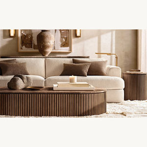 Mesa Auxiliar Moderna de Madera, Mesa de Centro Redonda con Tapa de Mármol - Product Image 6