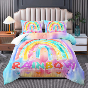Ensemble <span class=keywords><strong>de</strong></span> literie pour chambre <span class=keywords><strong>de</strong></span> fille rose avec nuages peints en arc-en-ciel et animaux <span class=keywords><strong>de</strong></span> dessin animé, <span class=keywords><strong>hiver</strong></span> chaud, moderne, 3 pièces - Product Image 3