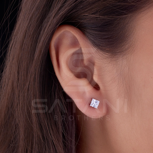 Pendientes de Botón de Moissanita con Corte Princesa, Plata de Ley 925, Cierre de Rosca, Joyería Fina Clásica y Brillante para Mujer, Uso Diario, Regalo - Product Image 5