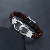 Meilleures ventes : Bijou géométrique pour homme en cuir PU plaqué rhodium, style punk rock simple, en forme de menottes tressées en acier inoxydable