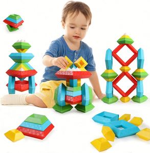30 pièces de puzzles pyramidaux 3D, jeux de réflexion pour enfants, blocs d'empilage Montessori, jouets préscolaires - Product Image 1