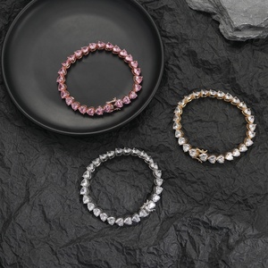 European American New Women's Stainless Steel Rose Gold Plated 7mm Three-claw Heart-Shaped Tennis Charm Bracelet Hip Hop Fashion - Product Image 1