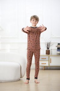 Vente en gros de vêtements de maison en coton mignon à la mode sous-vêtements à manches longues ensemble 2 pièces pyjama pour enfants - Product Image 2