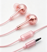 Earphone Berkabel Berlapis Elektroplating Warna Pink dengan Mikrofon Universal untuk Olahraga, Ponsel, Komputer, Kualitas Suara HIFI, Bass Berat