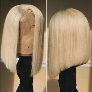 Perruque transparente Cency CC-176, style Bob court et lisse, blanc doré, entièrement tissée à la main, cheveux vierges non-Remy, aspect réaliste - Product Image 4