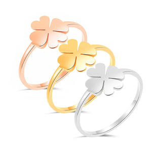 خاتم على شكل ورقة البرسيم رباعية الأوراق مطلي بالذهب من الفولاذ المقاوم للصدأ مقاوم للماء، خواتم وعد لحفلات عيد القديس باتريك وحفلات الزفاف - Product Image 1