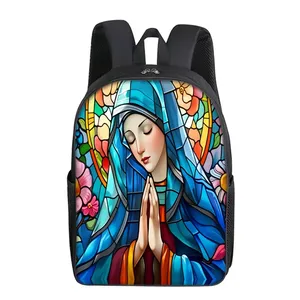 <span class=keywords><strong>Sac</strong></span> à <span class=keywords><strong>dos</strong></span> en polyester simple à imprimé Vierge <span class=keywords><strong>Marie</strong></span> pour garçons/filles, enfants, sacs d'école 3D de dessin animé, 20-35L - Product Image 1