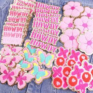 Patchs thermocollants personnalisés pour casquettes de camionneur, broderie en chenille à paillettes, motifs Howdy Cowgirl Western Fleur Papillon, pour vêtements - Product Image 2