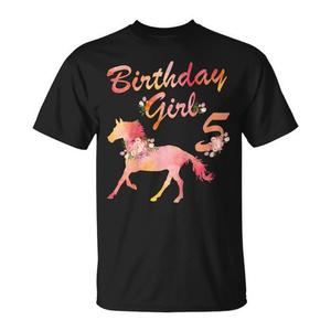 Camiseta de cumpleaños número 5 para niñas de 5 años con diseño floral de caballo, para amantes de los caballos - Product Image 1