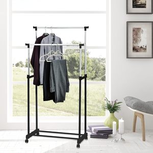 Perchero Metálico Doble con Ruedas para Dormitorio, Barra Extraíble para Ropa, Precio de Fábrica, Conveniente para el Hogar - Product Image 4