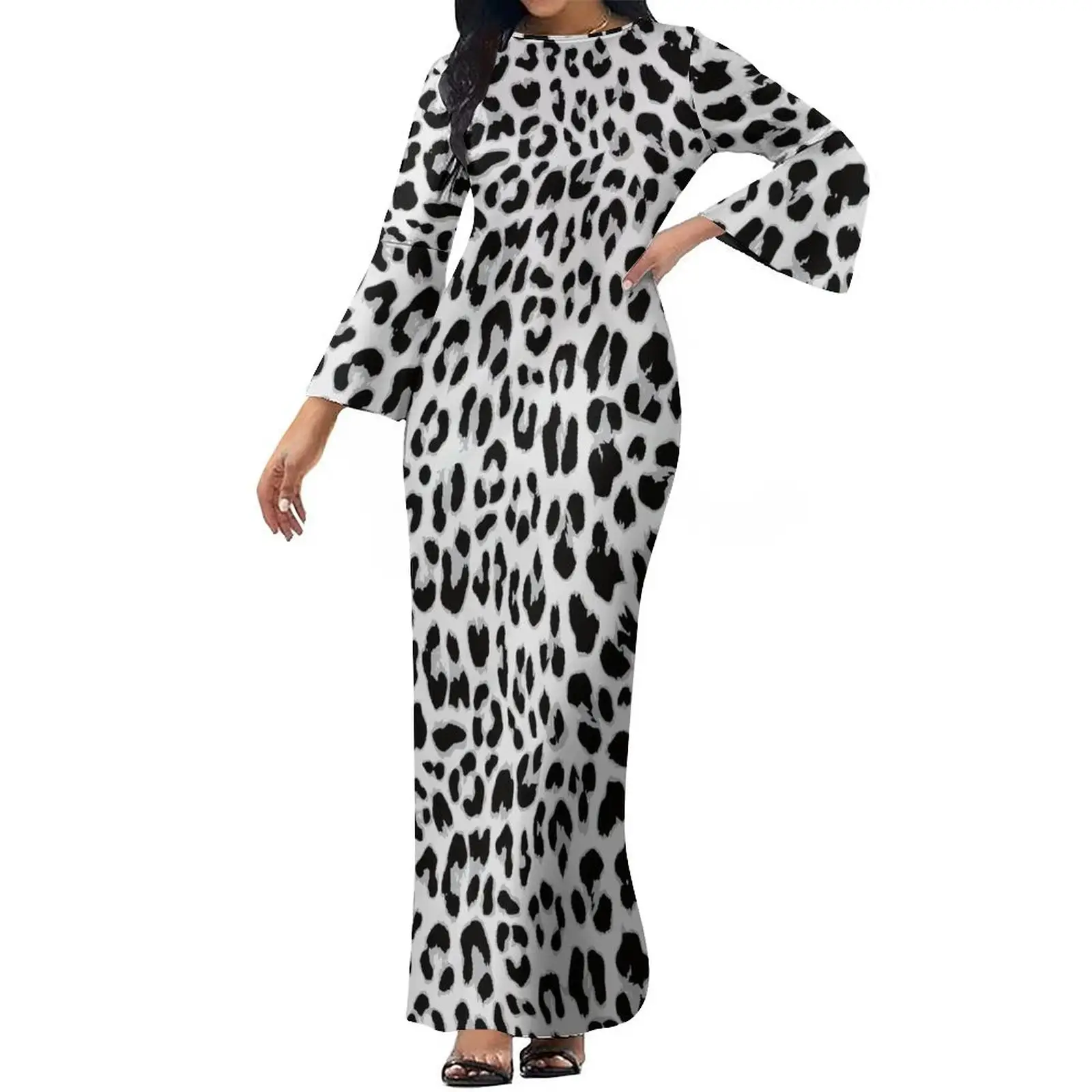 Benutzer definiertes Bild Undefinierte Damen kleider Leopard Printed Big Size 6XL 7XL 8XL Ausgestellte Ärmel Reiß verschluss Schlitz Club Party Bodycon Kleid