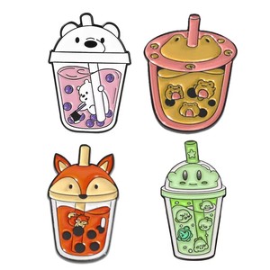 Pins et badges en émail (dur et souple) en métal, mignons, motifs thé au <span class=keywords><strong>lait</strong></span> et café, pour vêtements - Product Image 4