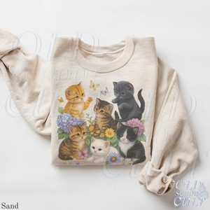 <span class=keywords><strong>Felpa</strong></span> retrò OEM ODM con gattini, pullover vintage anni '90 con gatti carini, grafica floreale unisex boho con <span class=keywords><strong>gatto</strong></span> e farfalla, girocollo, animali retrò - Product Image 2