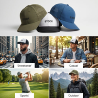 Casquette de baseball sportive imperméable à 5 panneaux avec logo personnalisé du fabricant, perforations découpées au laser, performance sportive, pour adultes