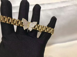 Bracciale Personalizzato in Acciaio Inossidabile con Ciondolo a Farfalla con Zirconi CZ e Pietra Portafortuna, Stile Nugget Rollie - Product Image 3