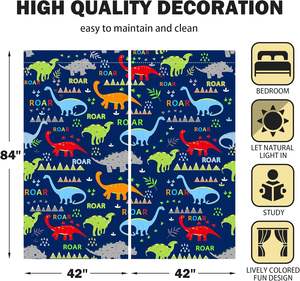 Cortinas de Ventana con Dibujos Animados de Dinosaurios para Niños, Adolescentes, Niñas, Cortinas de Animales para Dormitorio, Guardería, Decoración para Fiestas en Casa, 2 Paneles - Product Image 3