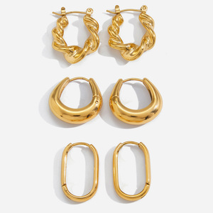 Pendientes de Aro Geométricos de Acero Inoxidable Dorado para Uso Diario - Product Image 1