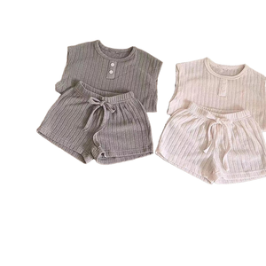 夏季婴儿无袖t恤男童短裤套装儿童纯棉两件套女童休闲童装 - Product Image 1