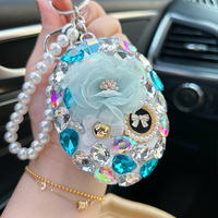Miroir de poche en verre cristal porte-clés, fini, portable, breloque pour trousse de maquillage, cadeau, emballé individuellement, sourcing pour livestream, Yiwu