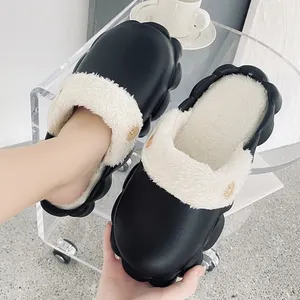 Pantufas de inverno femininas, chinelos descolados à prova d' água para mulheres