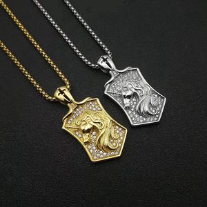 yunnique Unisex Stainless Steel Unicorn Pendant Necklace Shield Shape Pave Setting Cubic Zirconia Fashion Jewelry Gift - Product Image 1