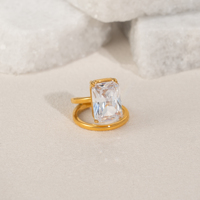 Nouvelle Bague Automne Dazan HOT en Acier Inoxydable Plaqué Or 18k PVD, Style Bohème Unique, avec Zircon Carré à Griffes Françaises et Double Cercle, Bijou pour Femme