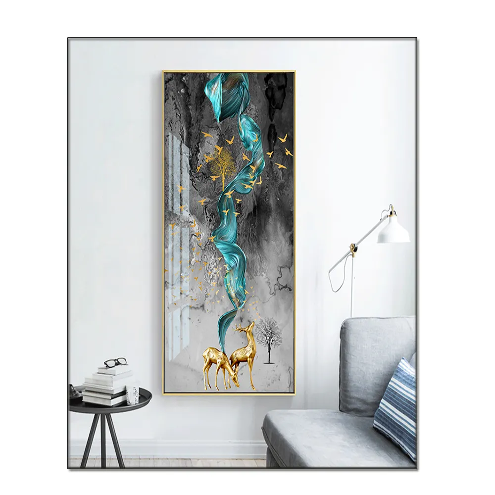 Modern hayvan tuval sanat baskı tablo altın geyik kuş boyama duvar sanatı dekorasyon