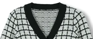 ODM Damenluxus schwarz & weiß Platte Herbst Winter Stil gestrickt V-Ausschnitt lange Ärmel Kardigan mit Knopf Damen PREMIUM QUALITÄT
