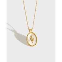 Collar Geométrico de Plata de Ley S925 con Diseño de Tulipán Ovalado para Niñas
