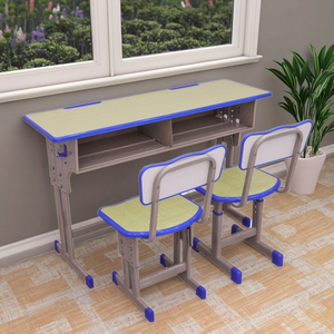 Muebles escolares de material MDF de doble asiento, silla de escritorio de metal y madera para escuela primaria para el hogar o el aula - Product Image 1