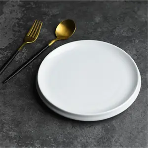 Restaurant flat pizza serving platters cheap round white stoneware plate for steak