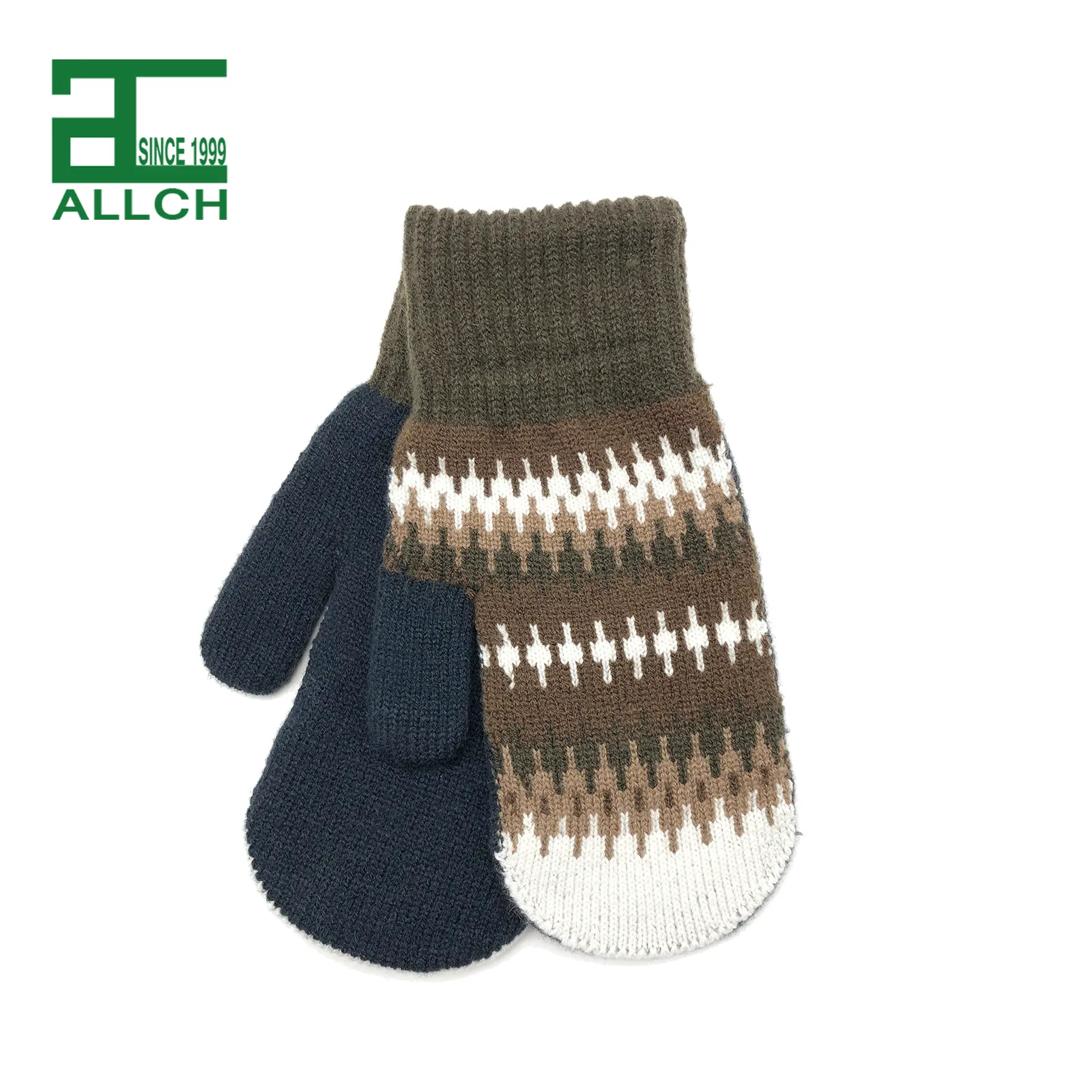 Allch Unisex Recycle Custom Winter Warm New Fashion Jacquard Mitten Custom Thermal Double Layer Glove