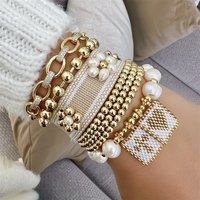 Set di Bracciali Alla Moda con Perline in Rame e Placcatura in Oro 18k, Perle d'Acqua Dolce con Charm Miyuki per Donne